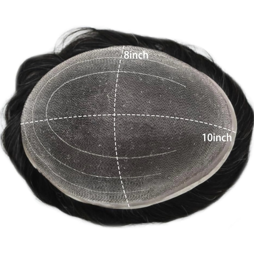 HUMAN HAIR Men’s Hairpiece Breathable Off Black 10% gray hair 100% density - Picture 6 of 12